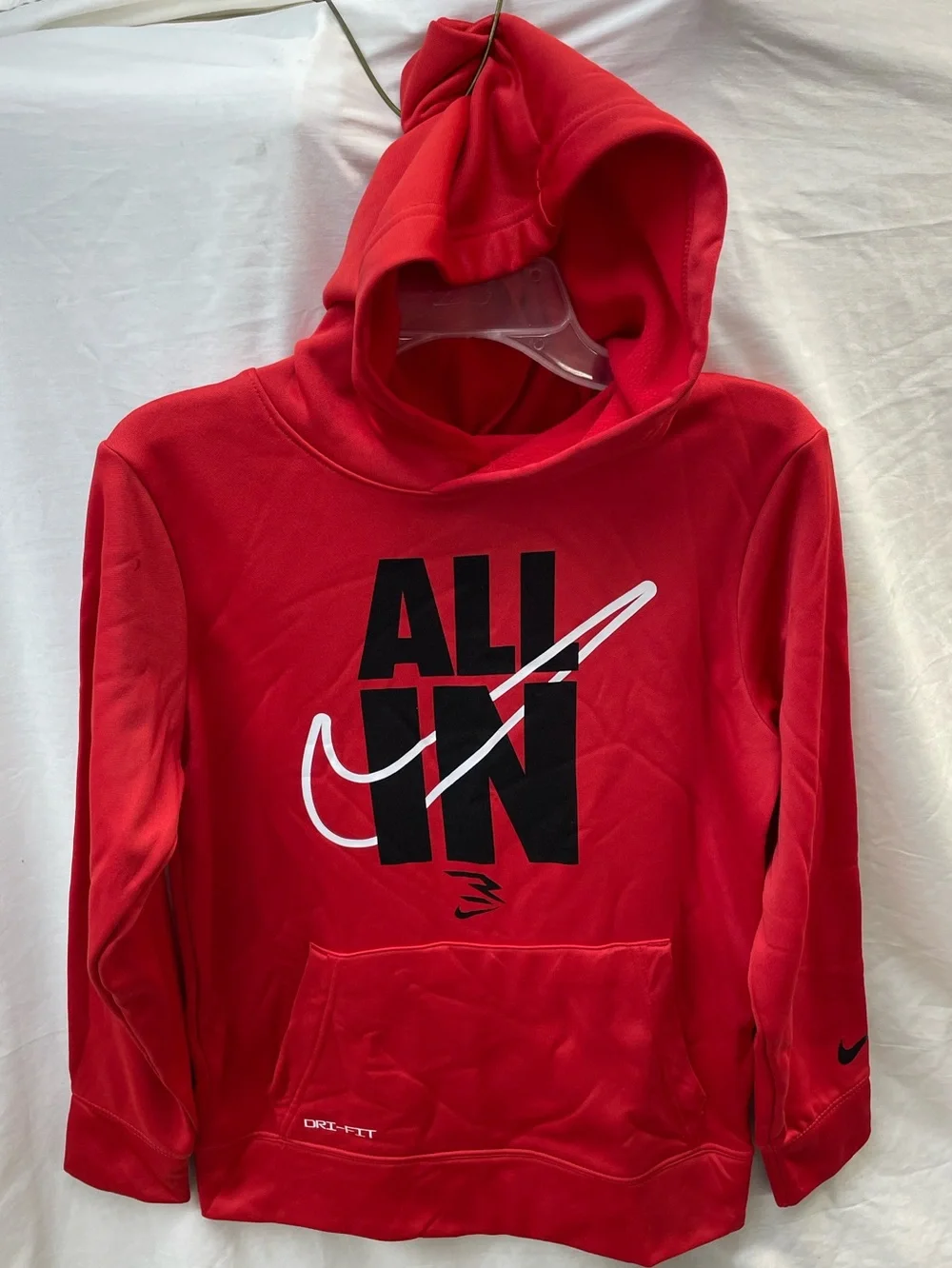 Nike Red Hoodie with Black & White 'ALL IN' Graphic hoodie kids sz M